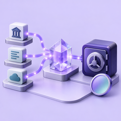Financial data feeding a lending vault illustration representing Api3