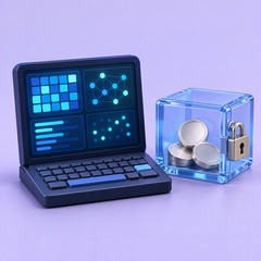 Research terminal and locked tokens illustration representing Numeraire