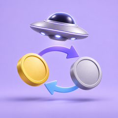 Flying-saucer and token-swap illustration representing SaucerSwap