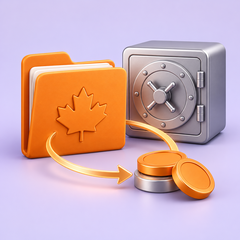 Loan folder, vault and returning coins illustration representing Maple Finance